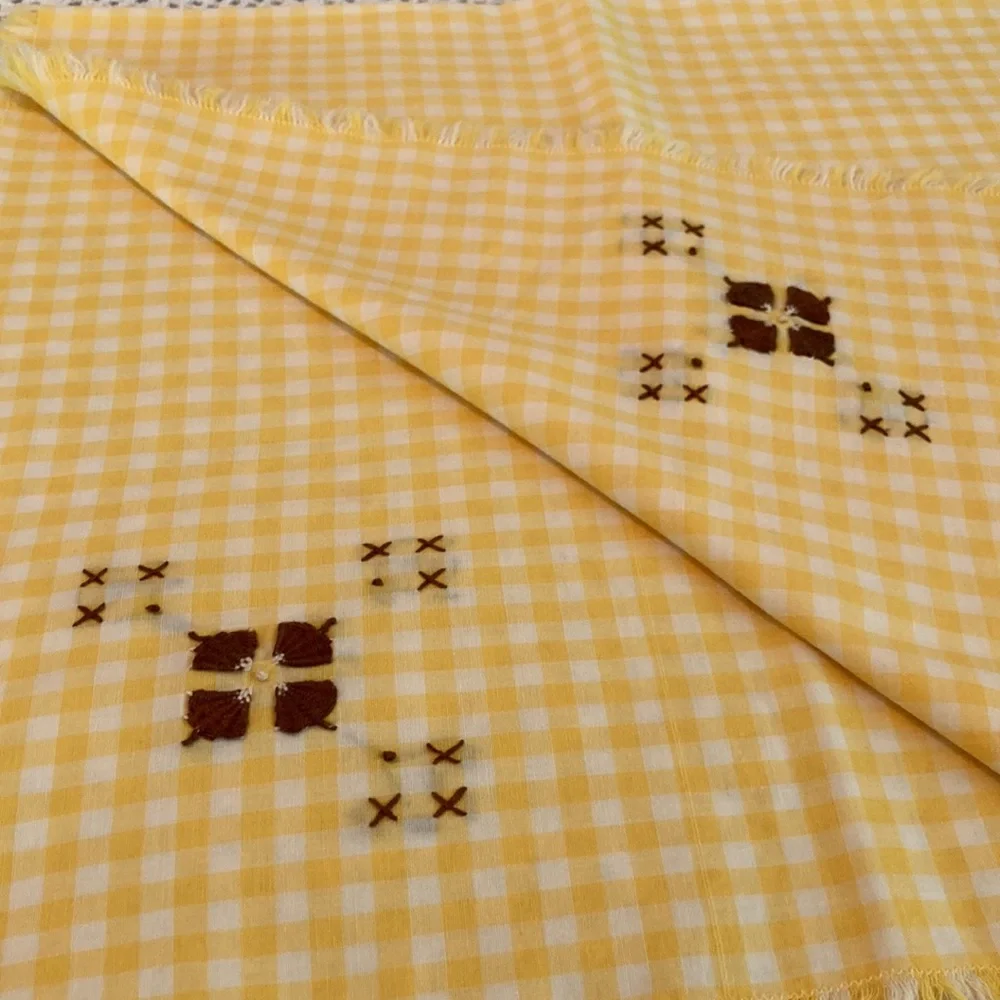 Vintage Hand Made Gingham Check TableCover.Hand Embroidery Cross Stitch. 34X34